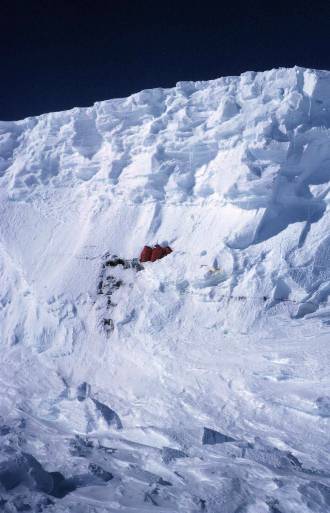 1961 camp seen in the ice cliff